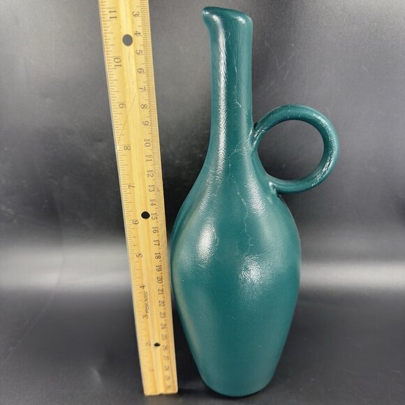 Vintage Mid Century Pottery Jug Vase Bottle Painted Green Ceramic Vase Decor VTG - Picture 3 of 13
